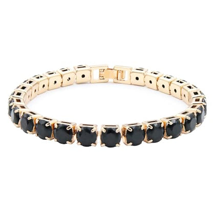 Tennis Bracelet, 6mm Black Cubic Zirconia, Gold Plated Brass, 7 Inch Length, 16.5 Grams, Multiple Colors Available - color: Gold Black