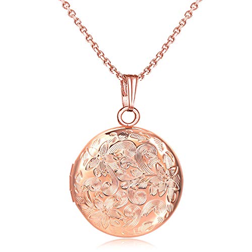 Locket Necklace that Holds Pictures Flower Lockets Pendant Necklaces Birthday Gifts Jewelry - style: Rose Round