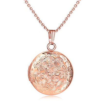 Locket Necklace that Holds Pictures Flower Lockets Pendant Necklaces Birthday Gifts Jewelry - style: Rose Round