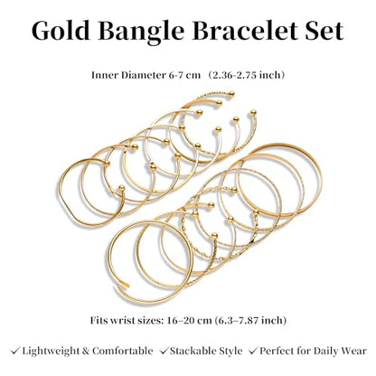 LETFLY Stackable Bangle Bracelet Set for Women, Multi Layer 14K Gold Plated Bangle Set Boho Jewelry Gifts for Womens - style: Set B