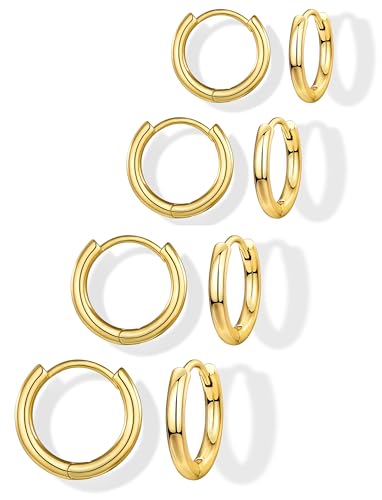 Small Gold Huggie Hoop Earrings Set for Women Men, Hypoallergenic 14K Gold Plated Hoop Earring Cartilage Earrings Stack Sets for Multiple Piercing Jewelry Cute Mini Tiny Lightweight Earrings for Sensitive Ears Everyday - color: Gold, size: 8mm/8mm/8mm/8mm