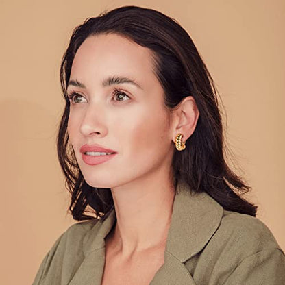 Clip on Earrings Women, 14K Gold Hoop Clip-On Earrings for Women, Hypoallergenic Non Pierced Croissant Earrings - color: Gold Clip Hoops