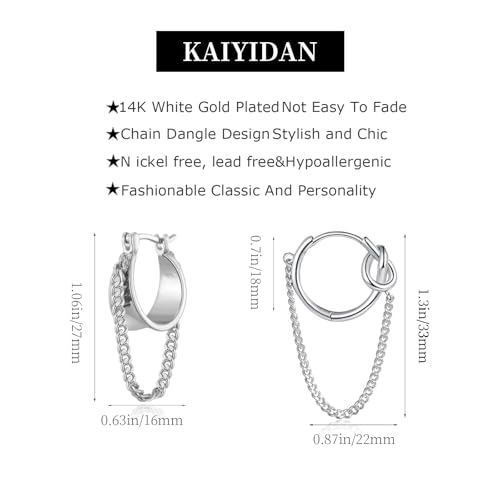 2 Pairs Gold/Silver Hoop Earrings For Women Set Trendy,14K Plated Gold Chunky Huggie Hoop Earings Pack,Oval Twisted Statement Silver Hoops,Fashion Jewelry Gift - color: 22) Silver chain hoops
