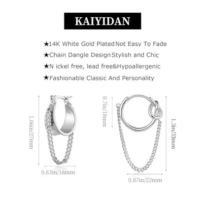 2 Pairs Gold/Silver Hoop Earrings For Women Set Trendy,14K Plated Gold Chunky Huggie Hoop Earings Pack,Oval Twisted Statement Silver Hoops,Fashion Jewelry Gift - color: 22) Silver chain hoops