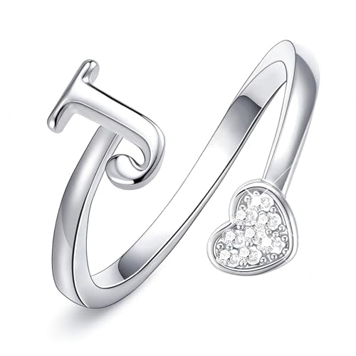Lunvky Birthday Gifts Silver Initial Rings for Women Teen Girl Kids Trendy Stuff Dainty 14K Gold Plated Adjustable Heart Letter Thumb Rings Pinky Cute Jewelry Personalized Gift - color: Silver, size: Initial-J