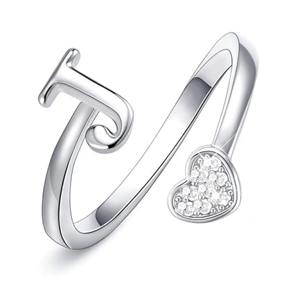 Lunvky Birthday Gifts Silver Initial Rings for Women Teen Girl Kids Trendy Stuff Dainty 14K Gold Plated Adjustable Heart Letter Thumb Rings Pinky Cute Jewelry Personalized Gift - color: Silver, size: Initial-J