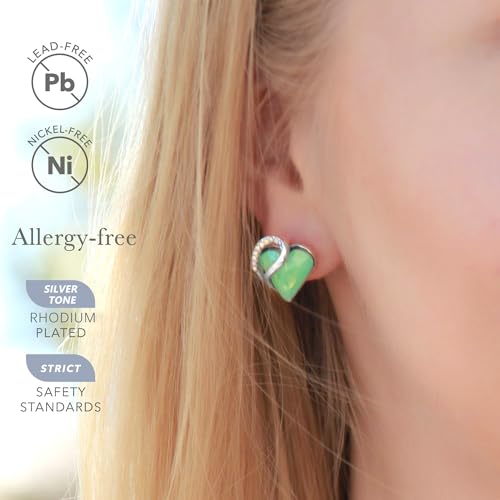 Infinity Love Heart Stud Earrings for Women, Birthstone and Healing Stone, Gifts for Mom, Wife, and Her, Silver Plated - color: 13-Healing Stone for Luck-Jade Opal Green
