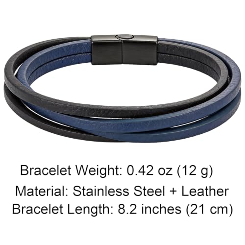 Italian Handmade Leather Bracelets for Men - color: Black Blue, size: 8.2"