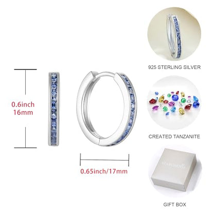 Starchenie Huggie Hoop Earrings for Women 925 Sterling Silver Princess Cut Birthstones Jewelry Gift - color: 12-Tanzanite-Dec