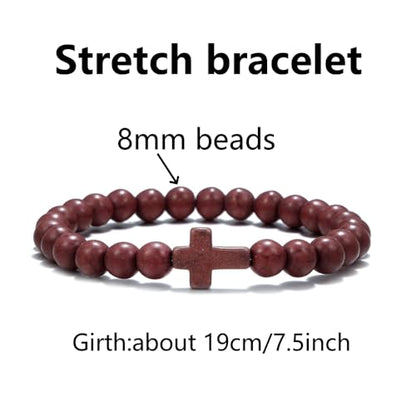 Beaded Bracelets Cross Bracelet for Women Men Lava Rock Turquoise Tiger Eye Natural Bracelet Anxiety Healing - color: 6Pcs-coloured cross 1