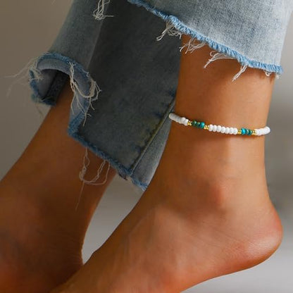 Natural Stone Beaded Anklets Bracelets for Women Handmade Beaded Anklet Bracelet Waterproof Boho Beads Ankle Bracelet Adjustable Summer Jewelry