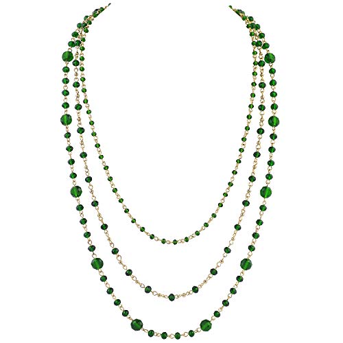 Firstmeet Long Chain Multi Layer Fashion Glass Beads Handmade Necklace for Women - color: Emerald Green