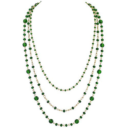 Firstmeet Long Chain Multi Layer Fashion Glass Beads Handmade Necklace for Women - color: Emerald Green