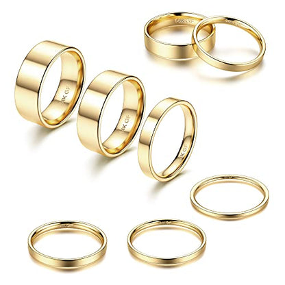 ADRAMATA Gold Stackable Rings for Women,1-8mm Band Ring Set Stacking | Non Tarnish,Hypoallergenic,Comfortable Thin Bands,Plain Pinky Thumb Finger Rings Mid Statement Rings Comfort Knuckle Ring Set