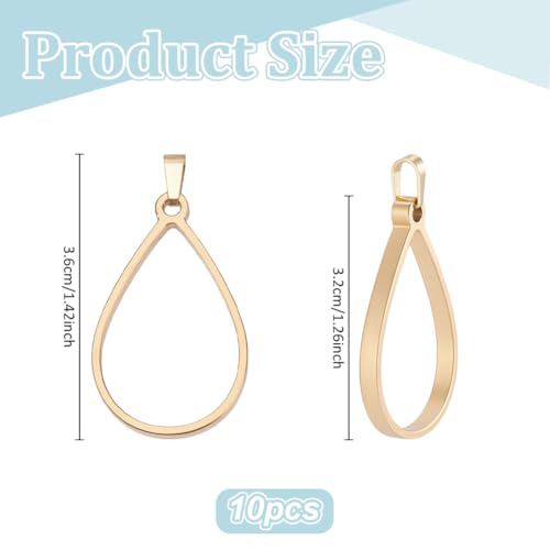 UNICRAFTALE 10Pcs Teardrop Open Back Bezel Pendants Stainless Steel Ring Frame Pendants Geometric Blanks Charms Hollow Frame Pendant Cabochon Settings for Necklace Bracelet Jewelry Making - color: Gold