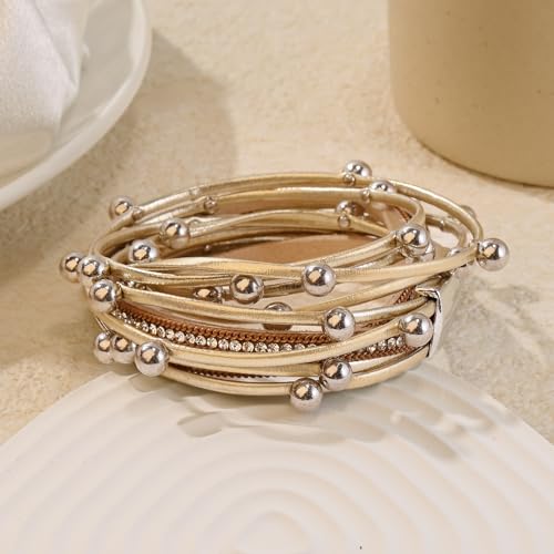 Wrapped Bracelets for Women,Leather Boho Bracelets for Women - color: Doubleloop-Rosegold