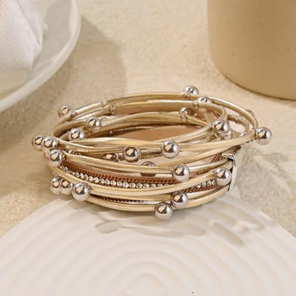 Wrapped Bracelets for Women,Leather Boho Bracelets for Women - color: Doubleloop-Rosegold