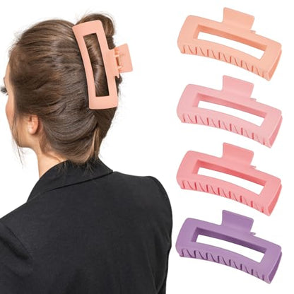 MINMUNJIU 4 Pack Extra Large Matte Non-Slip Jumbo Claw Clips for Long Curly Hair - Hair Accessories for Women and Girls - color: Style 4