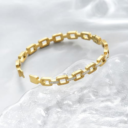 Gold Bangle for Women 18K Gold Plated Bamboo Heart Star Labyrinth Bangle Bracelets Dainty Stainless Steel Jewelry Gifts - color: Hollow Out CZ Bangle-Gold