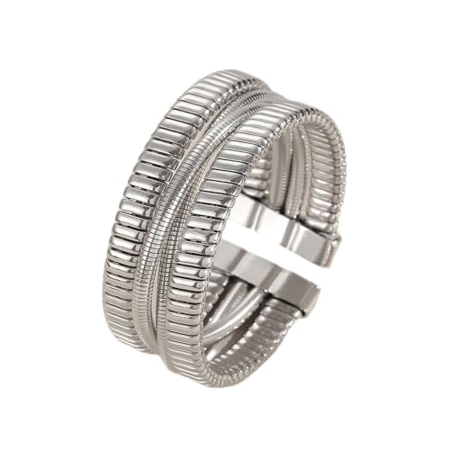 Chunky Gold Layered Cuff Bracelet for Women Men, Modern Geometric Textured Twisted Wide Open Bangle Bracelet Y2k Trendy Statement Jewelry Punk Gifts - color: Silver