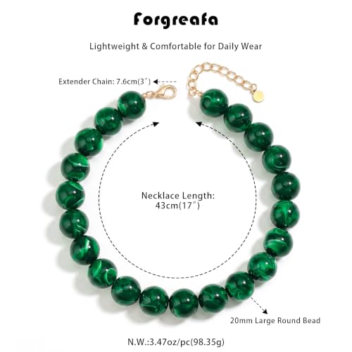 Chunky Beaded Necklace for Women Trendy Boho Collar Statement Necklace Large Round Resin Beads Choker Necklaces Summer Beach Jewelry Gifts - color: Dark Green