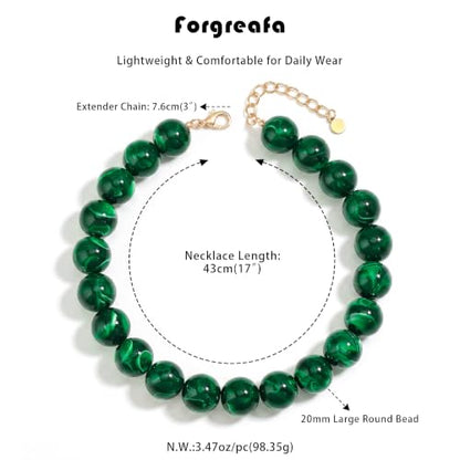 Chunky Beaded Necklace for Women Trendy Boho Collar Statement Necklace Large Round Resin Beads Choker Necklaces Summer Beach Jewelry Gifts - color: Dark Green