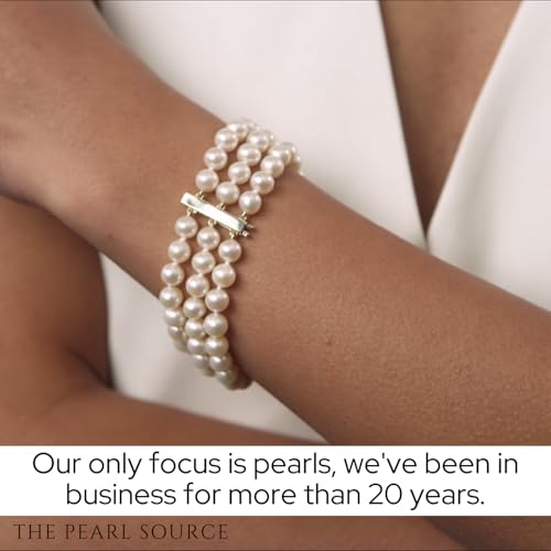 The Pearl Source Sterling Silver AAAA Quality Round White Triple Freshwater Cultured Pearl Bracelet for Women - size: 6.0-6.5mm, style: 7" Length
