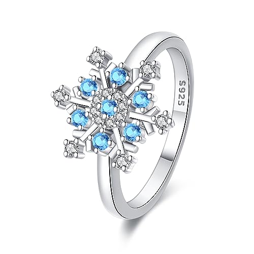 KUNSIR 925 Sterling Silver Rings Classic Cubic Zirconia Eternity Promise Statement Anniversary Wedding Bands Engagement Rings for Women Infinity Forever Love Ring Size 7-9 - style: Snowflake Ring