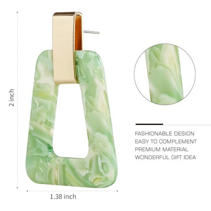 Acrylic Geometric Statement Earrings - Mottled Resin Lightweight Dangle Earrings for Party or Vacation - color: GREEN