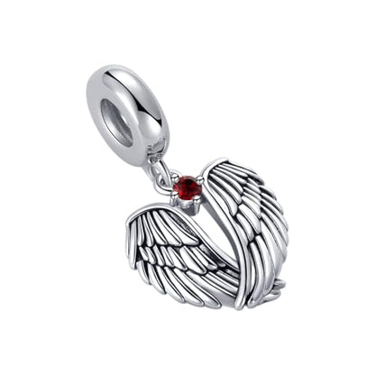 LSxAB Guardian Angle Wings Jan-Dec Birthstone Charm Compatible with Pandora Charms Bracelets for Women Charm - style: 01 Red