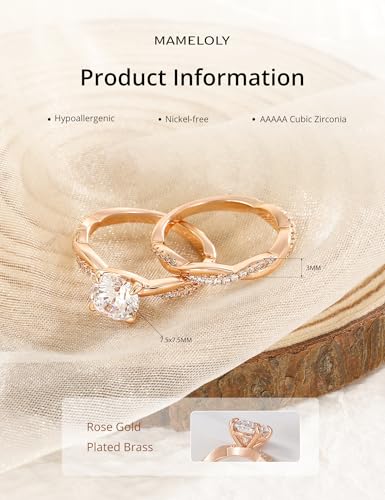 Mameloly 1.5ct Engagement Rings for Women Round Bridal Ring Sets Cubic Zirconia Wedding Band Twisting Infinity Pave Set Size 3-12 - color: Rose Gold Plated
