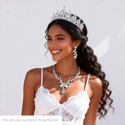 Kamirola Tiaras and Crowns for Women,Tiaras Earrings Necklace, Crystal Bridal Jewelry Set, Costume Party Halloween Prom Pageant Jewelry for Women(TR45) - color: Silver