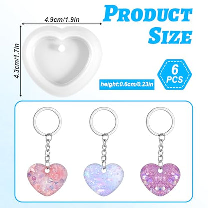 6 Pcs Heart Resin Mold Love Heart Shape Silicone Molds for Resin with Hole Cute Silicone Jewelry Casting for DIY Craft Pendant Necklace