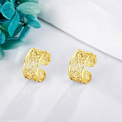 Celtic Knot/Celtic Knot/Bat/Filigree Viking Earrings 925 Sterling Silver Non Piercing Ear Cuff Earrings Cool Earring Cuff for Women Men - color: filigree-B-Gold