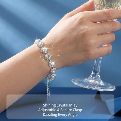 Rhinestone Bridal Wedding Jewelry Set，Crystal Necklace Earrings Bracelet Sets Formal Costume Jewelry for Women and Brides - color: SILVER