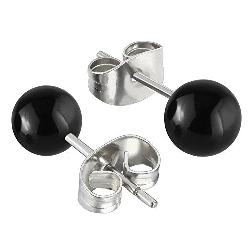 Jewelrieshop Faux Pearl Stud Earrings 5 Pairs, Stainless Steel Hypoallergenic Starter Set for Women - color: Black