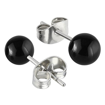 Jewelrieshop Faux Pearl Stud Earrings 5 Pairs, Stainless Steel Hypoallergenic Starter Set for Women - color: Black