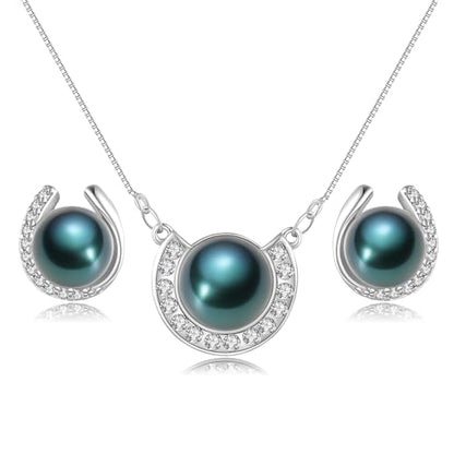 YAMI Pearl Jewelry Set for Women, Natural Cultured Pearl Necklace&Earrings | 11-12mm Pearl, 925 Sterling Silver with 5A Cubic Zirconia, Wedding Jewelry Sets, Valentine's Day/Mother's Day/Christmas Gift - color: Black