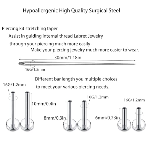 16G Monroe Lip Piercing Jewelry Labret Studs Tragus Hoop Earrings Nose Piercing Flat Back Helix Earring - color: silver, size: 16G*10mm