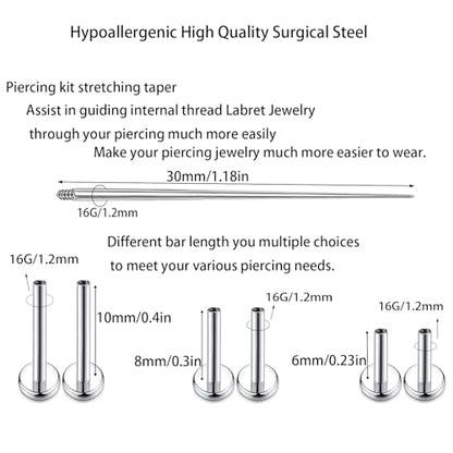16G Monroe Lip Piercing Jewelry Labret Studs Tragus Hoop Earrings Nose Piercing Flat Back Helix Earring - color: silver, size: 16G*10mm