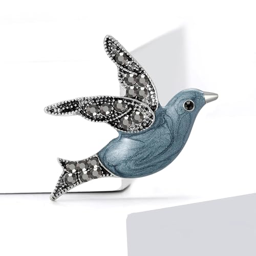 Enamel Bird Brooch for Women Rhinestones Owl/Hummingbird/Eagle/Toucan Lapel Pin Cute Bird Brooches Jewelry Gifts for Mom Wife - color: White-Pigeon 1