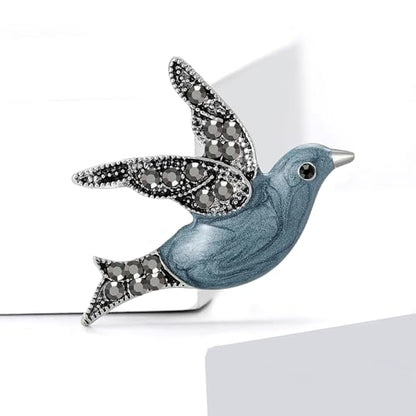 Enamel Bird Brooch for Women Rhinestones Owl/Hummingbird/Eagle/Toucan Lapel Pin Cute Bird Brooches Jewelry Gifts for Mom Wife - color: White-Pigeon 1