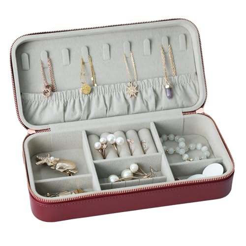 Travel Jewelry Case Small Jewelry Organizer, Portable Jewelry Case Small Travel Jewelry Box for Women, Christmas Gift for Women Girls, Wine C - color: C Wine, size: Style C
