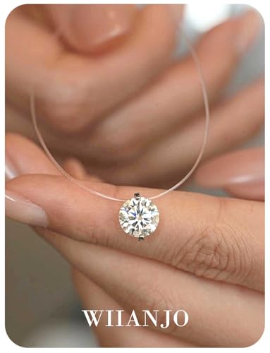 Teardrop 925 Silver CZ Floating Pendant Necklace 16 Inch Cubic Zirconia Invisible Necklace, Hypoallergenic, Jewelry Gifts for Women Anniversary Birthday - color: Round-Shaped_8MM