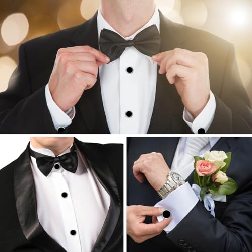8 Pcs Tuxedo Buttons and Cufflinks Tuxedo Cufflinks and Studs Set Tuxedo Shirt Studs for Men Wedding Accessories Business Gift Tux Studs Classic Mens Cufflinks Shirts Cuff Links (Black & Silver)