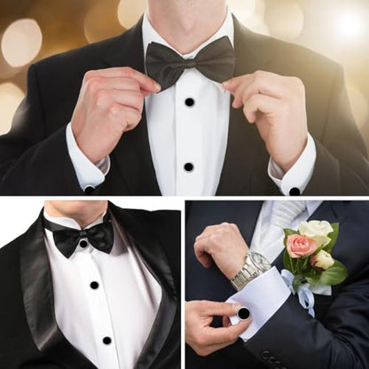 8 Pcs Tuxedo Buttons and Cufflinks Tuxedo Cufflinks and Studs Set Tuxedo Shirt Studs for Men Wedding Accessories Business Gift Tux Studs Classic Mens Cufflinks Shirts Cuff Links (Black & Silver)