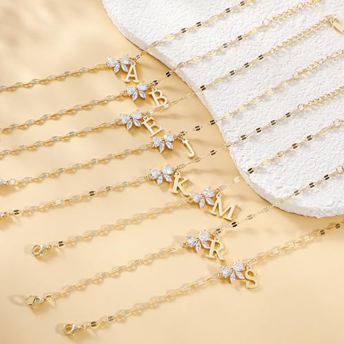 Gold Initial Bracelet for Women Teen Girls 14k Gold Plated Dainty Butterfly Charm Letter Bracelet for Birthday Jewelry Gifts - color: Gold-A