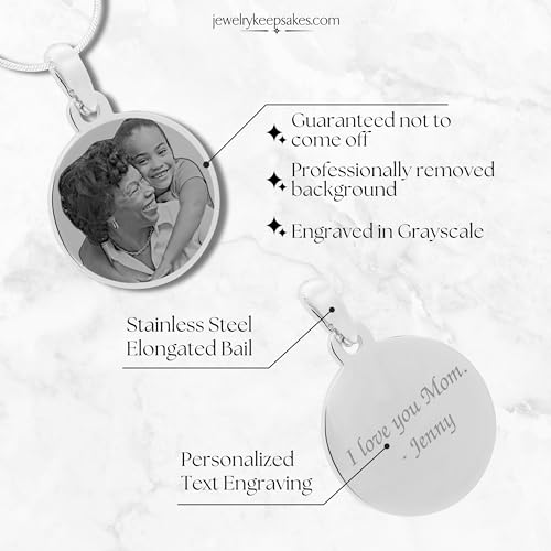 Personalized Photo Engraved Round Pendant with 20" chain - color: Silver