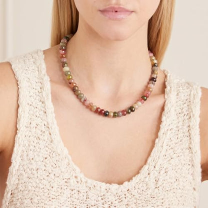 Joya Love Colorful Gemstone Beaded Necklaces For Women Trendy Rainbow Natural Stone Boho Handmade Stainless Steel Waterproof Strand Necklaces Jewelry For Women Gift - color: Amazon
