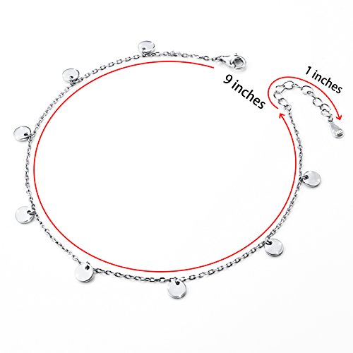 Anklet for Women S925 Sterling Silver Beach Foot Adjustable Ankle Bracelet - style: Wafer 9+1 inches